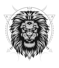 Fototapeta premium Angry lion king head logo