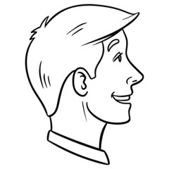 monochrome comic, drawing of a laughing man from the side.