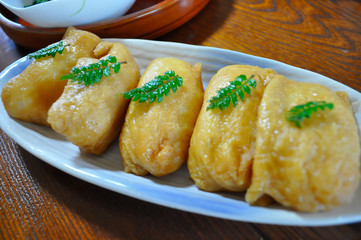 Japanese traditional food, Inari-zushi. Type of Sushi. 