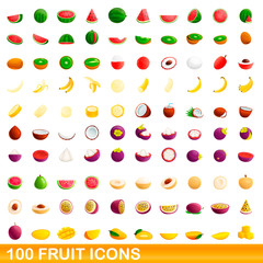 100 fruit icons set. Cartoon illustration of 100 fruit icons vector set isolated on white background