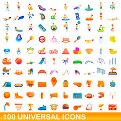 100 universal icons set. Cartoon illustration of 100 universal icons vector set isolated on white background