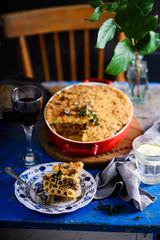 Pasticcio, traditional Greek casserole.style rustic.