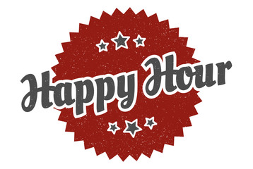 happy hour sign. happy hour round vintage retro label. happy hour