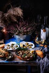 Burgundy escargot with herb butter.style rustic.