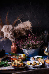 Burgundy escargot with herb butter.style rustic.