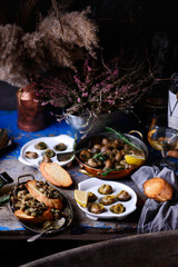 Burgundy escargot with herb butter.style rustic.