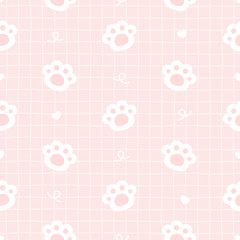 Cute cat paws footprint seamless pattern background