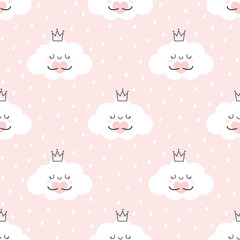 Cute cloud hugging heart seamless pattern background