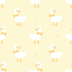 Cute duck with bow tie seamless pattern background