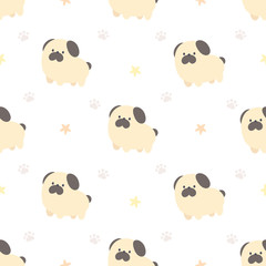 Cute pug dog seamless pattern background