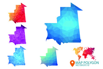 Mauritania Map - Set of geometric rumpled triangular low poly style gradient graphic background , Map world polygonal design for your . Vector illustration eps 10.