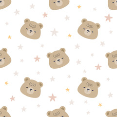 Cute sleepy bear with stars seamless pattern background