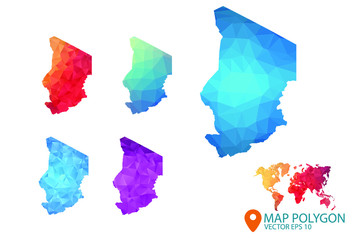 Chad Map - Set of geometric rumpled triangular low poly style gradient graphic background , Map world polygonal design for your . Vector illustration eps 10.