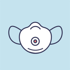 Naklejka premium Medical mask N95 icon. Protective respiratory mask. Virus and dust protection. Coronavirus. Mask N95. Flat cartoon design. Vector illustration
