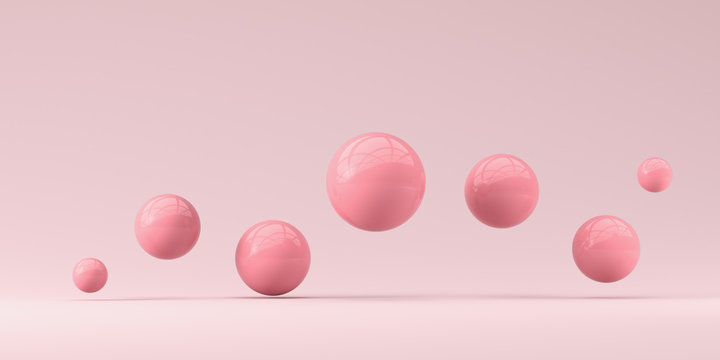 Falling pink balls on the background. 3d render Illustration for advertising.