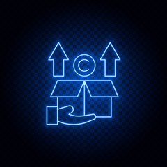 copyright, box, arrows up blue neon vector icon. Blue and yellow neon vector icon. Transparent background