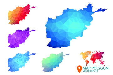 Afghanistan Map - Set of geometric rumpled triangular low poly style gradient graphic background , Map world polygonal design for your . Vector illustration eps 10.