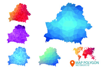 Belarus Map - Set of geometric rumpled triangular low poly style gradient graphic background , Map world polygonal design for your . Vector illustration eps 10.