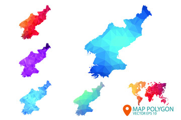 North Korea Map - Set of geometric rumpled triangular low poly style gradient graphic background , Map world polygonal design for your . Vector illustration eps 10.