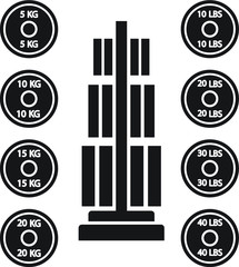 Gym weight rack plate vector icon, exercising icon