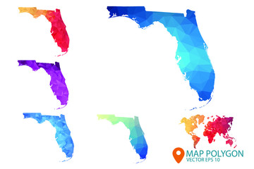 Florida Map - Set of geometric rumpled triangular low poly style gradient graphic background , Map world polygonal design for your . Vector illustration eps 10.