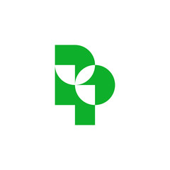 letter pp simple geometric green leaf logo vector