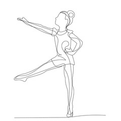 vector, isolated, drawing, one line girl dancing dance