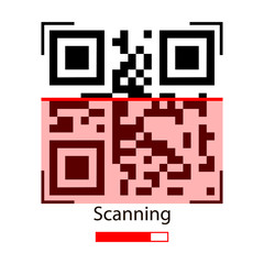 QR code on white background with red scanning , isolated icon