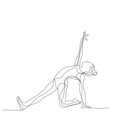 vector, isolated, drawing, one line girl gymnastics, yoga