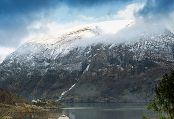View of a mountain in an Aurlandsfjord in Norway