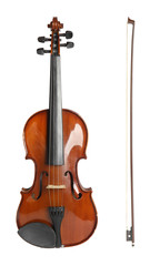 Obraz na płótnie Canvas Beautiful classic violin and bow on white background