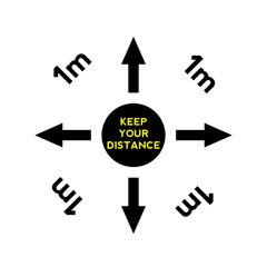 Keep your distance when you meet. Safety when communicating with other people. Warning poster.