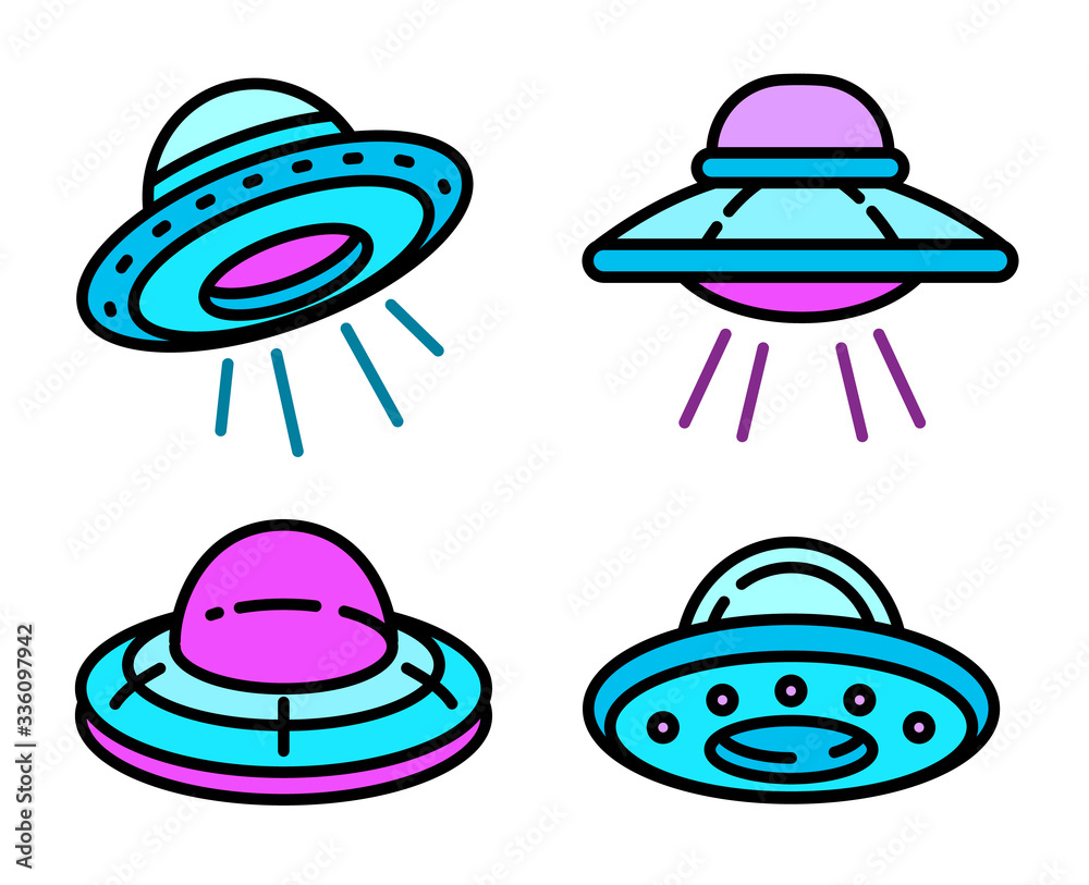 Poster ufo icons set. outline set of ufo vector icons for web design isolated on white background