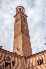 Fototapeta premium Clock tower Torre dei Lamberti in Verona, Italy