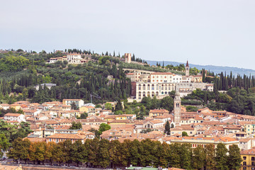 Naklejka premium Old town of Verona. View from the bell tower Torre Dei Lamberti in Verona, Italy