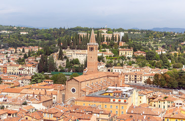 Fototapeta premium Old town of Verona. View from the bell tower Torre Dei Lamberti in Verona, Italy