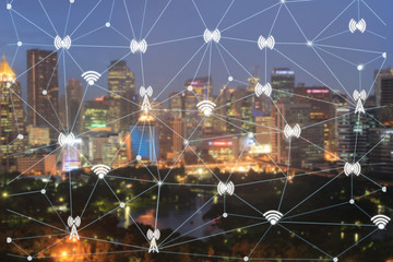 cityscape and network connection concept,