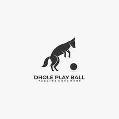 Vector Logo Illustration Dog Playing Ball Silhouette Style.
