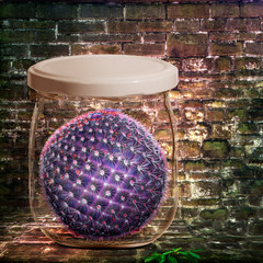 Virus im Glas eingefangen, isoliert. Gefahr gebannt, Welt gerettet !