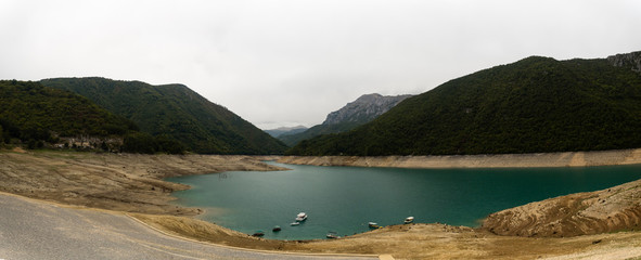 panoramic view of Piva lake  in Montenegro. autumn 2019