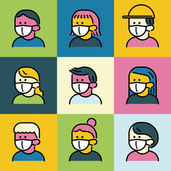 Coronavirus vector icon. coronavirus 2019 nCoV, people in white medical face mask. 