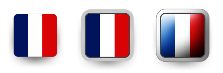 6 France vector icons button shield and gear, flat and volumetric style in flag colors blue, red, white for flyer any holiday design or poster