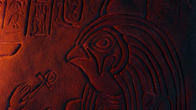 Horus Egyptian God With Bird Head In Fire Glow