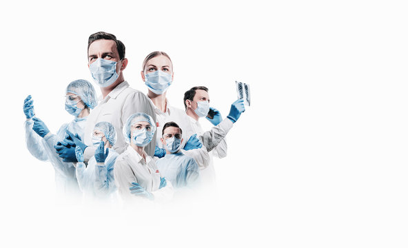 team of medical professionals on a white background