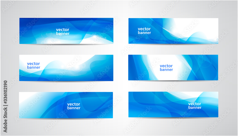 Wall mural vector abstract flow wavy banners set. water, stream, energy stream horizontal backgrounds. wave liq