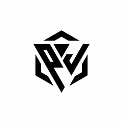 PJ Logo monogram with triangle and hexagon modern design template