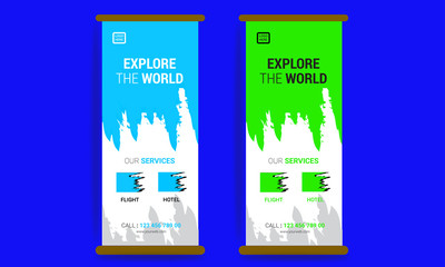 creative and unique bluer green travel roll up banner template.