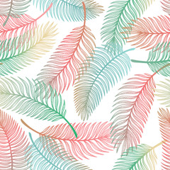 Tropical Palm Tree Leaves Vector Seamless Pattern. Palm Leaf Sketch. Summer Floral Background. Tropic Plants Wallpaper
