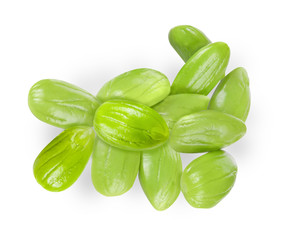 Bitter bean, Twisted cluster bean, Stink bean,Parkia speciosa beans isolated on white background
