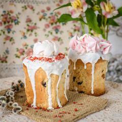 Easter cake with meringue in the form of a rose flower